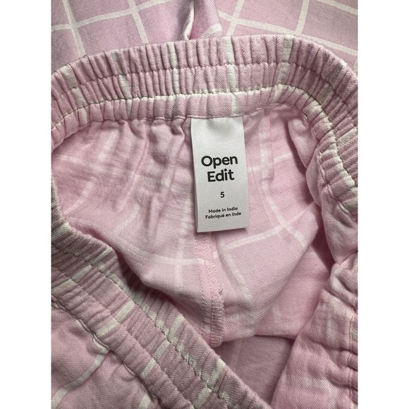 Open Edit little girl pink Pull-on 100% organic cotton plaid wide leg pants Sz 5 - Picture 7 of 9